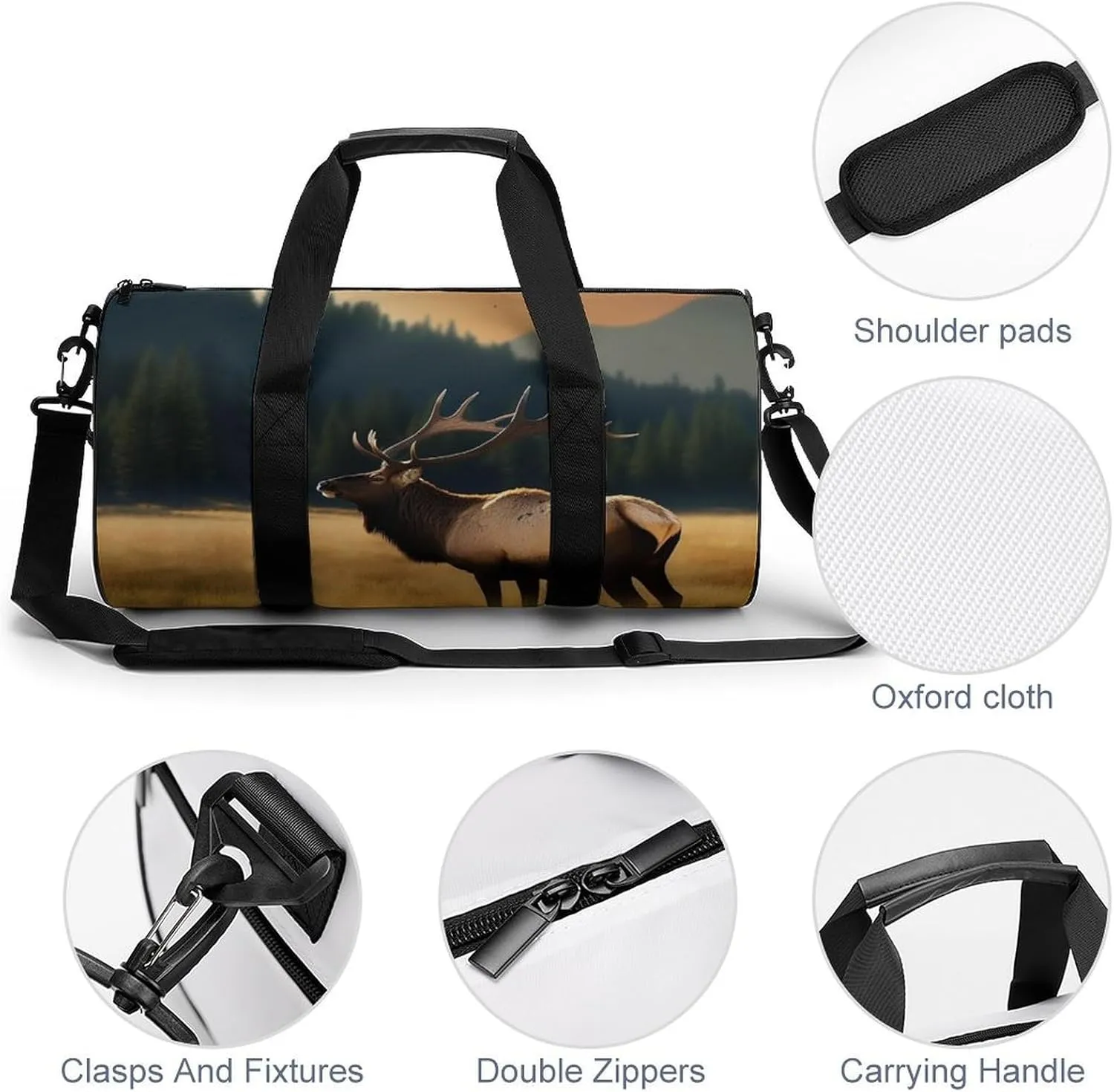Gym Bag Elk In The Meadow Duffel Bag for Men Women Overnight Bag with Shoe Compartment Workout Bags