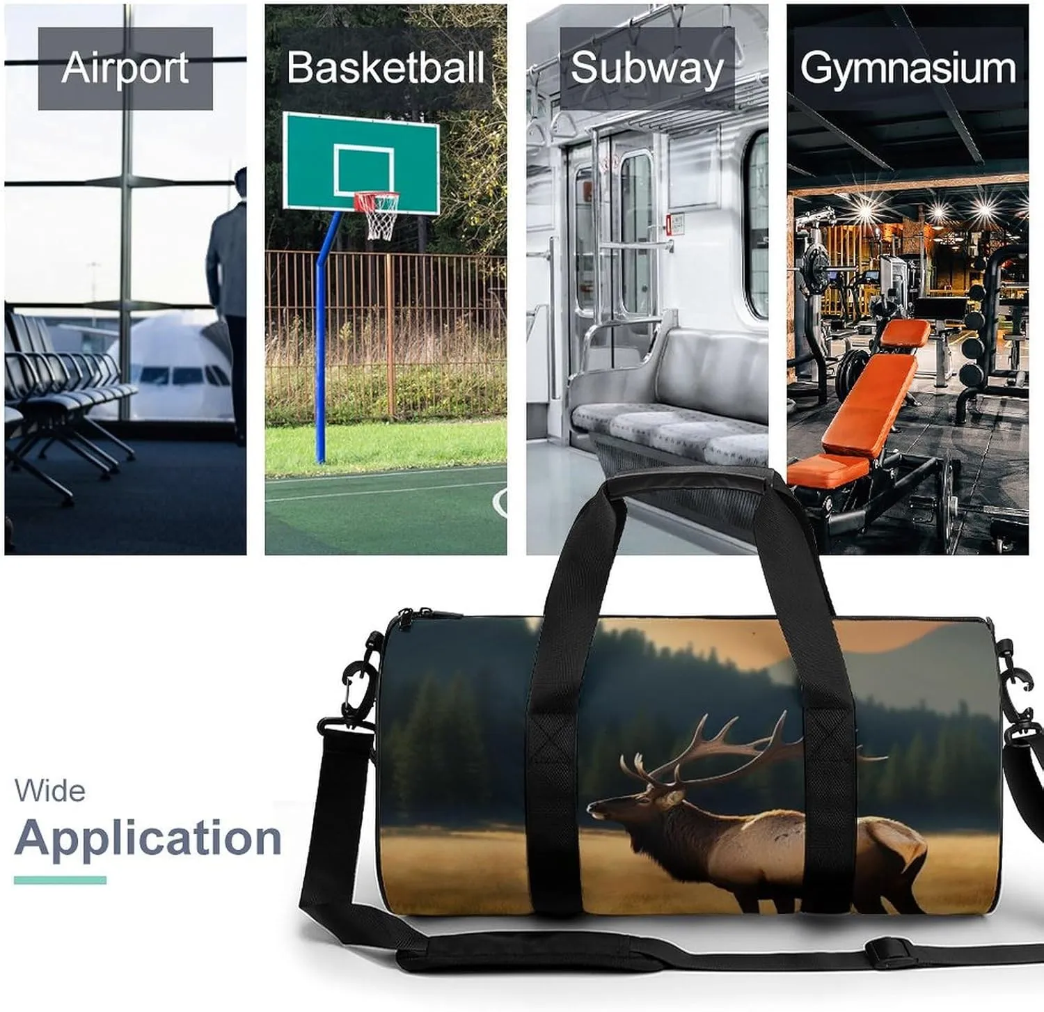 Gym Bag Elk In The Meadow Duffel Bag for Men Women Overnight Bag with Shoe Compartment Workout Bags