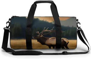 Gym Bag Elk In The Meadow Duffel Bag for Men Women Overnight Bag with Shoe Compartment Workout Bags