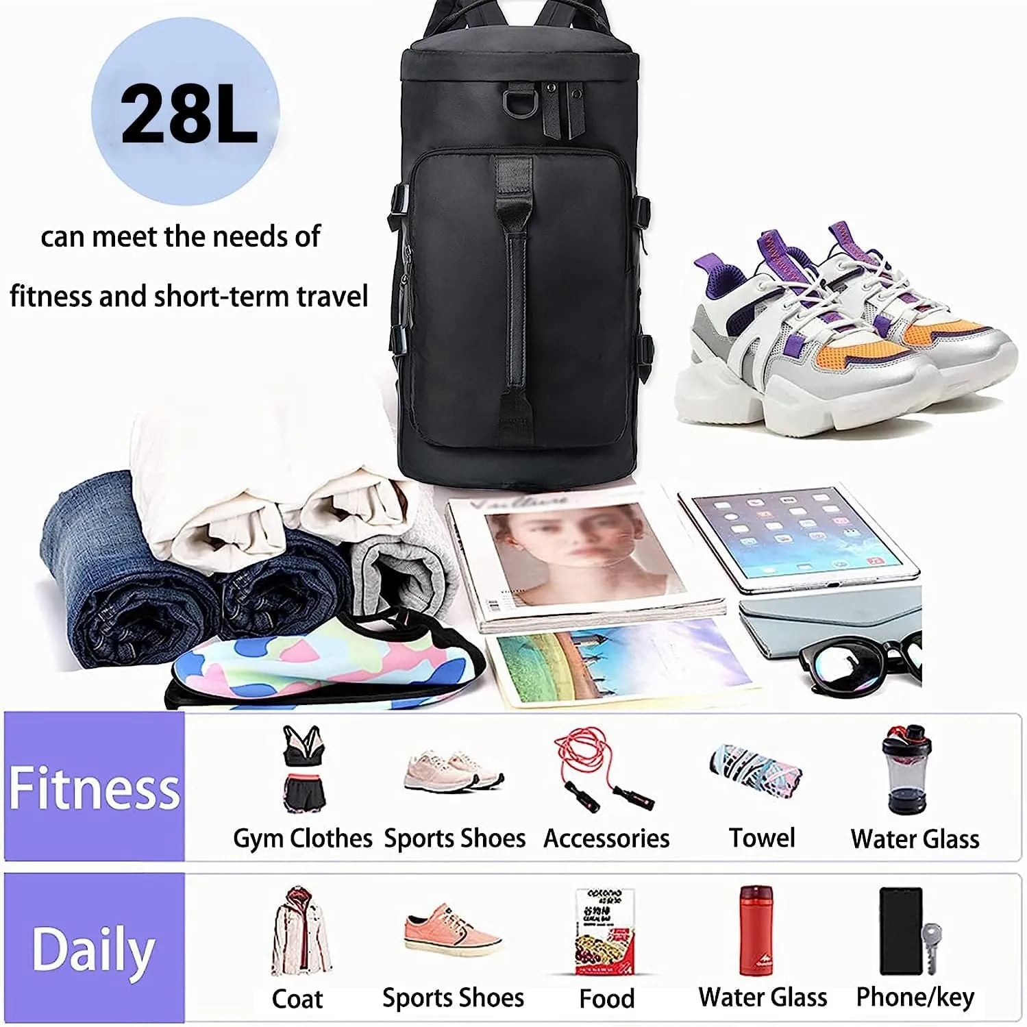 Gym Bag For Men Women, Sports Duffle Bag With Shoe Compartment & Wet Pocket, Tote And Backpack Double Design, Weekender Overnight Bags For Yoga Travel Swimming Camping (Green)