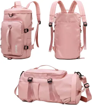 Gym Bag For Men Women, Sports Duffle Bag With Shoe Compartment & Wet Pocket, Tote And Backpack Double Design, Weekender Overnight Bags For Yoga Travel Swimming Camping (Pink)