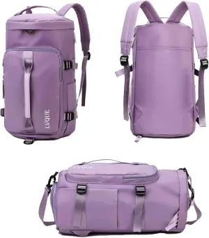 Gym Bag For Men Women, Sports Duffle Bag With Shoe Compartment & Wet Pocket, Tote And Backpack Double Design, Weekender Overnight Bags For Yoga Travel Swimming Camping (Purple)