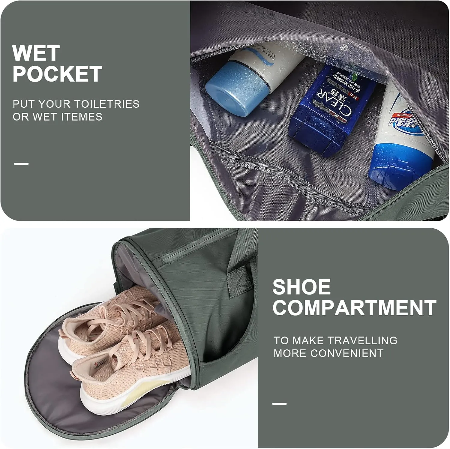 Gym Bag for Women & Men with Wet & Shoe Compartment, Small Duffle Bag for Travel, Sport, Gym, Workout, Overnight, Weekender, Carry-on - Dark Green