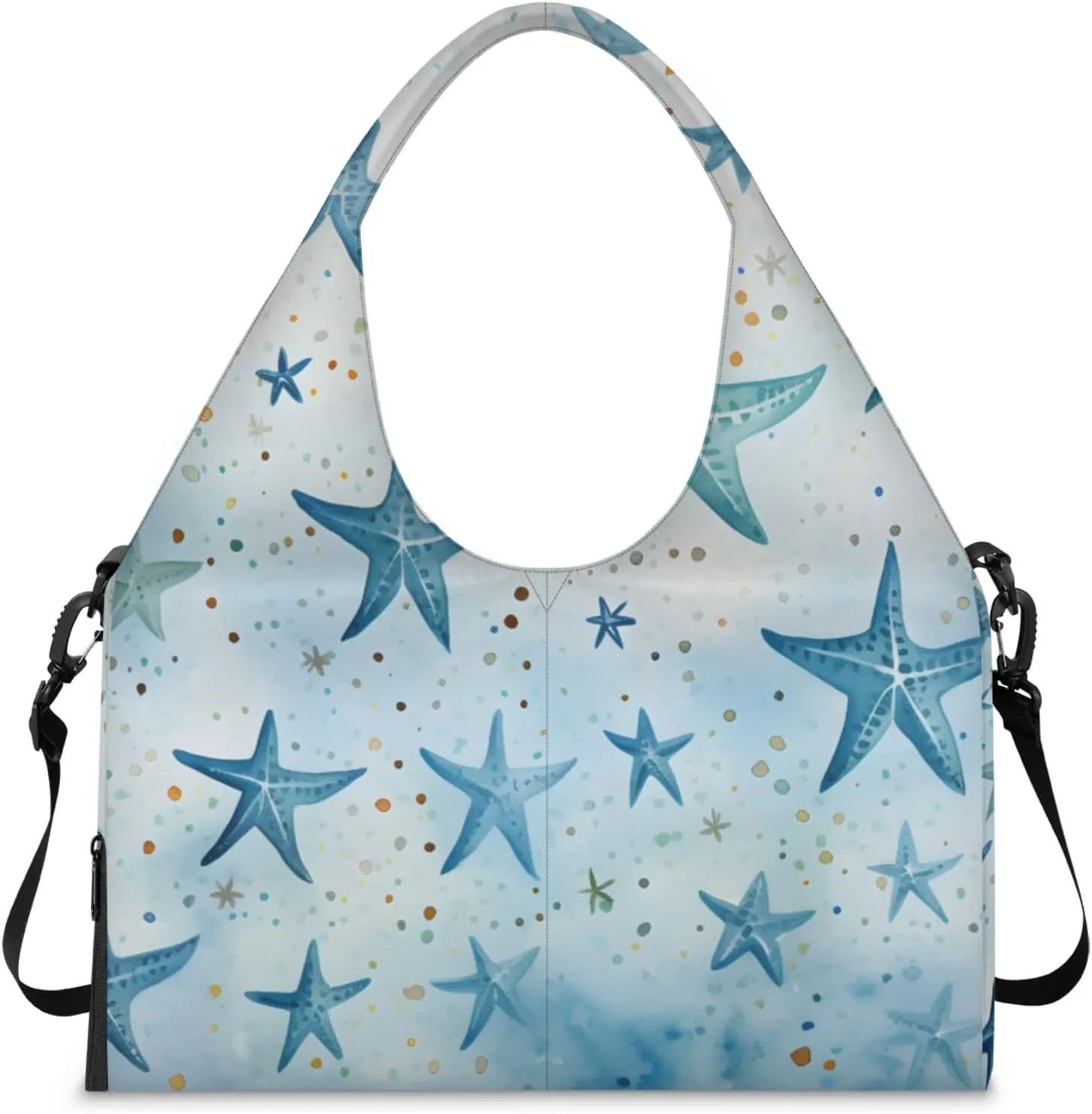 Gym Bag for Women Blue Starfish Duffel Bag with Shoe Compartment and Yoga Mat Holder Portable Weekender Bags Travel Tote Bags