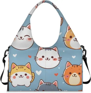 Gym Bag for Women Cartoon Cat Kitten Duffel Bag with Shoe Compartment and Yoga Mat Holder Portable Weekender Bags Travel Tote Bags
