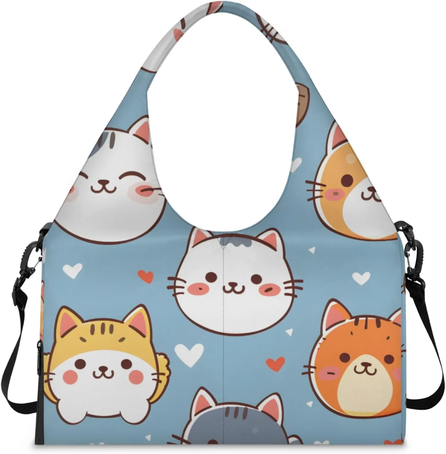 Gym Bag for Women Cartoon Cat Kitten Duffel Bag with Shoe Compartment and Yoga Mat Holder Portable Weekender Bags Travel Tote Bags