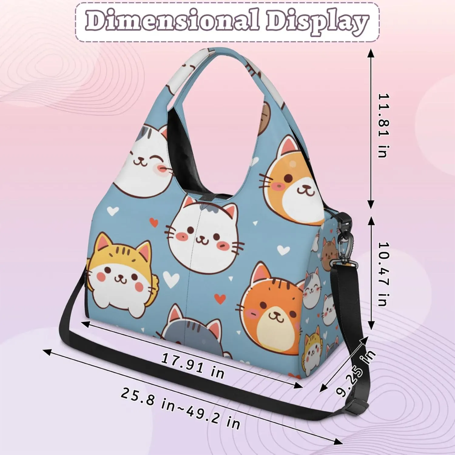 Gym Bag for Women Cartoon Cat Kitten Duffel Bag with Shoe Compartment and Yoga Mat Holder Portable Weekender Bags Travel Tote Bags