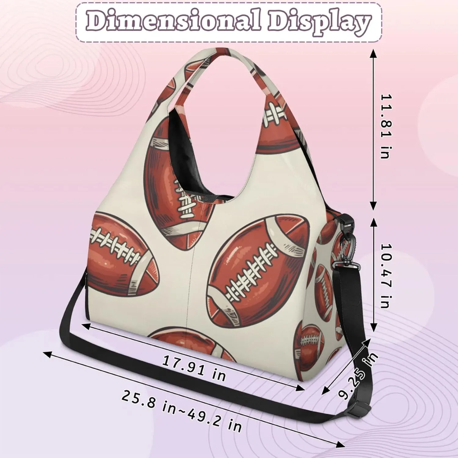Gym Bag for Women Cartoon Footballs Duffel Bag with Shoe Compartment and Yoga Mat Holder Portable Weekender Bags Travel Tote Bags