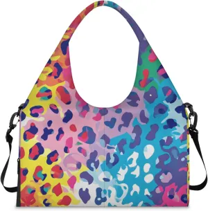Gym Bag for Women Colorful Leopard Print Duffel Bag with Shoe Compartment and Yoga Mat Holder Portable Weekender Bags Travel Tote Bags