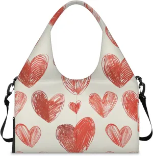 Gym Bag for Women Cute Hearts Theme Duffel Bag with Shoe Compartment and Yoga Mat Holder Portable Weekender Bags Travel Tote Bags