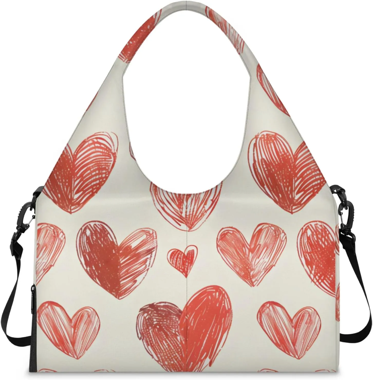 Gym Bag for Women Cute Hearts Theme Duffel Bag with Shoe Compartment and Yoga Mat Holder Portable Weekender Bags Travel Tote Bags