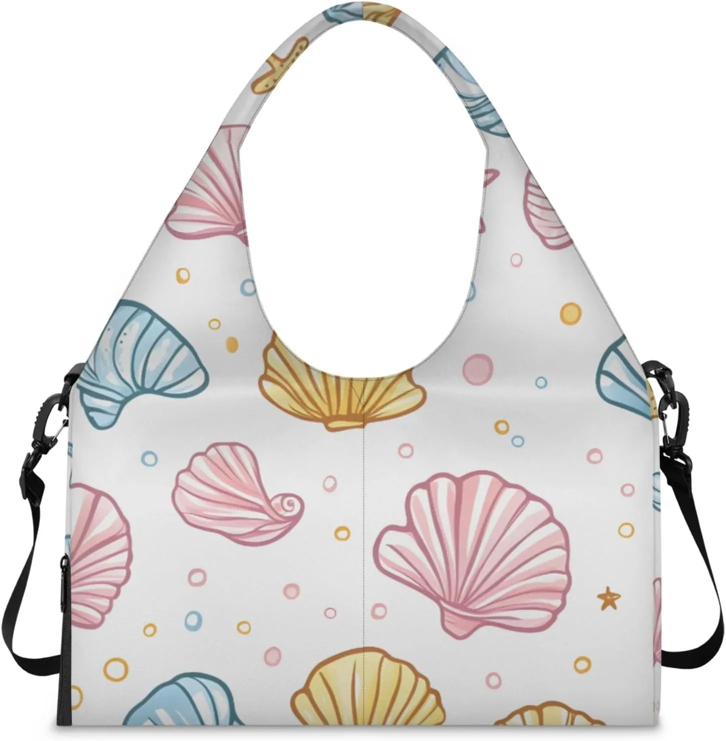Gym Bag for Women Cute Shell Starfish Duffel Bag with Shoe Compartment and Yoga Mat Holder Portable Weekender Bags Travel Tote Bags
