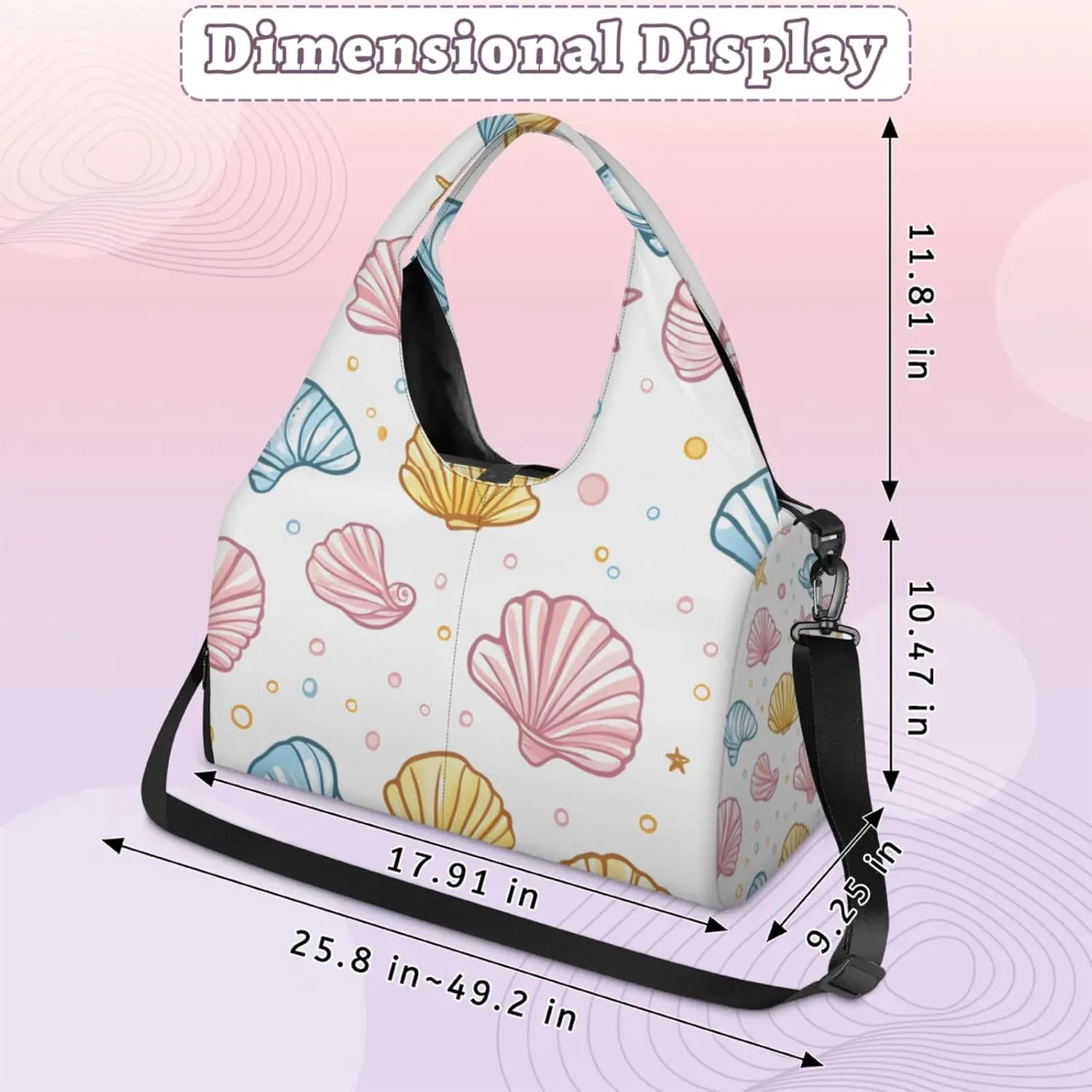 Gym Bag for Women Cute Shell Starfish Duffel Bag with Shoe Compartment and Yoga Mat Holder Portable Weekender Bags Travel Tote Bags