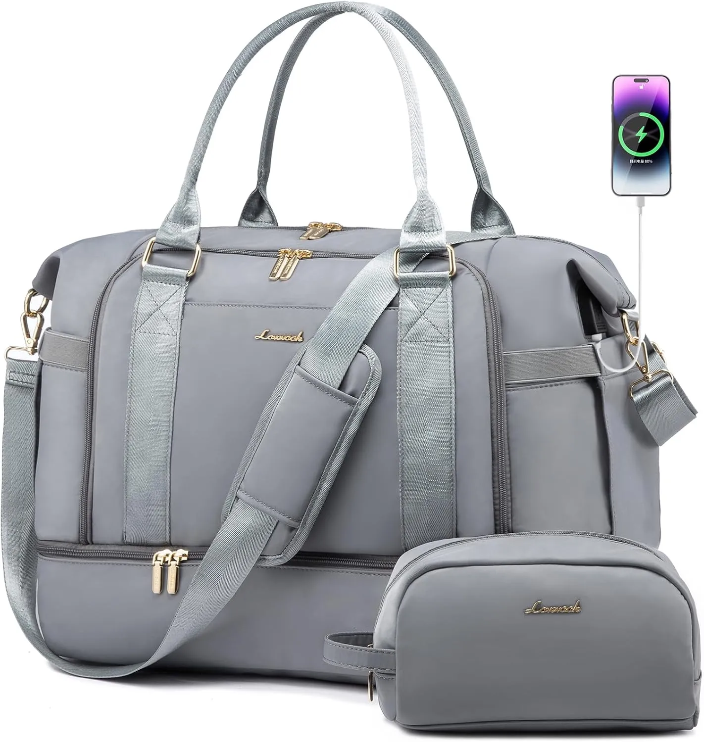 Gym Bag for Women LOVEVOOK Travel Duffel Bag with USB Charging Port,Weekender Bags for Women with Shoe Compartment,Carry on Overnight Bag with Toiletry Bag,Hospital Bags for Labor and Deliver