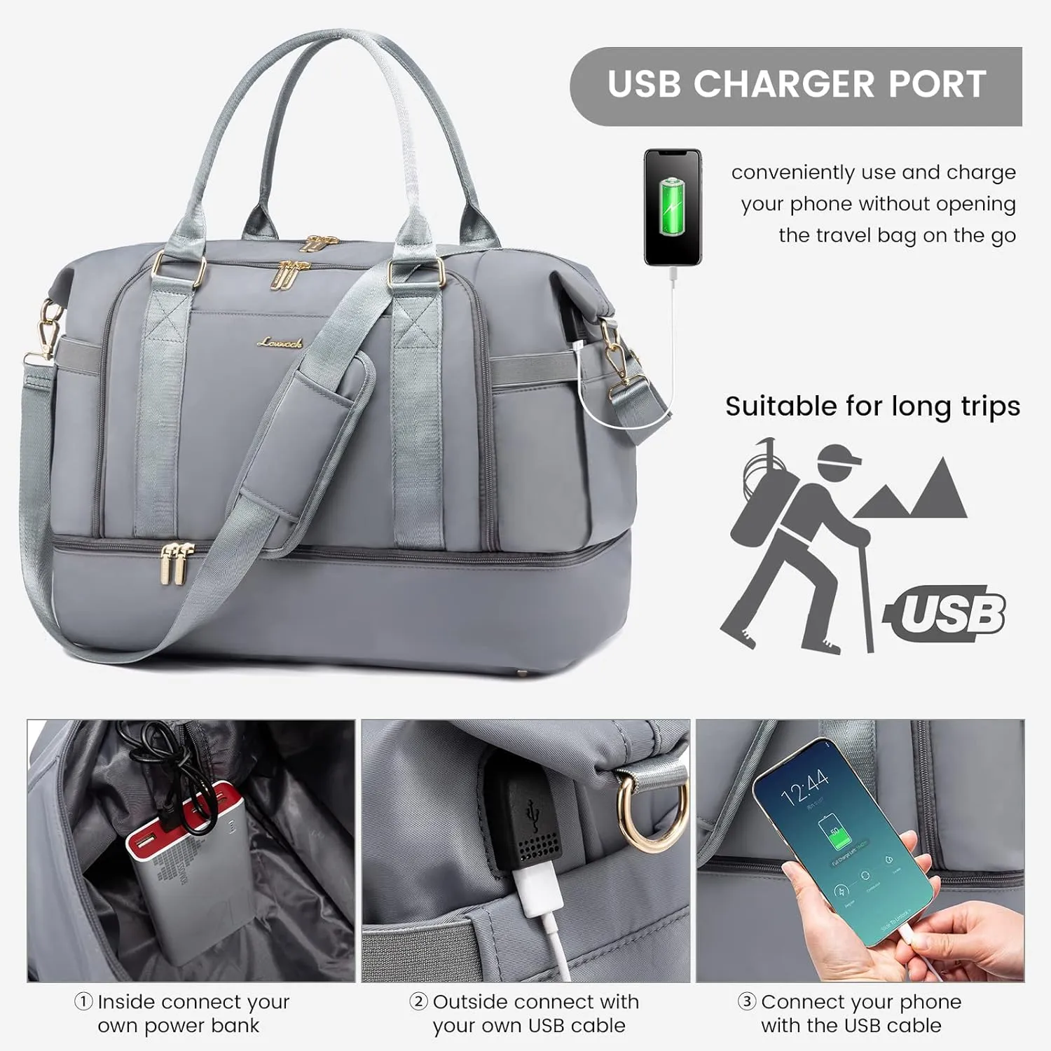 Gym Bag for Women LOVEVOOK Travel Duffel Bag with USB Charging Port,Weekender Bags for Women with Shoe Compartment,Carry on Overnight Bag with Toiletry Bag,Hospital Bags for Labor and Deliver
