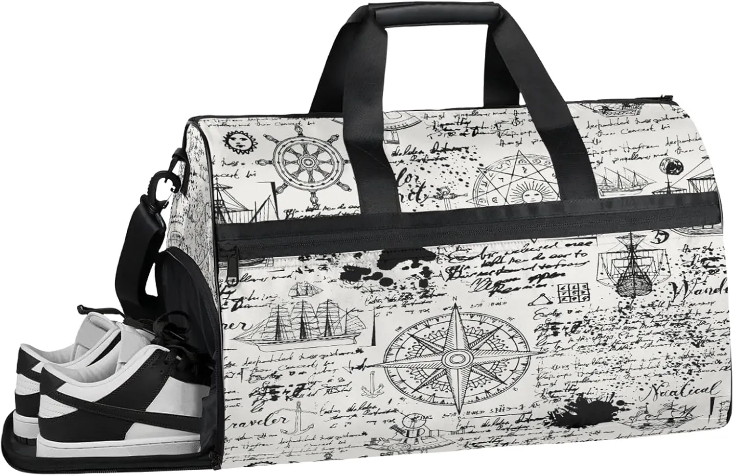 Gym Bag for Women Men Abstract Abstract Ocean Newspaper Travel Duffle Bag with Shoe Compartment Waterproof Sports Tote Bags Large Overnight Weekender Bags for Travel Swimming Gym Yoga Dance