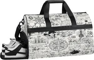 Gym Bag for Women Men Abstract Abstract Ocean Newspaper Travel Duffle Bag with Shoe Compartment Waterproof Sports Tote Bags Large Overnight Weekender Bags for Travel Swimming Gym Yoga Dance