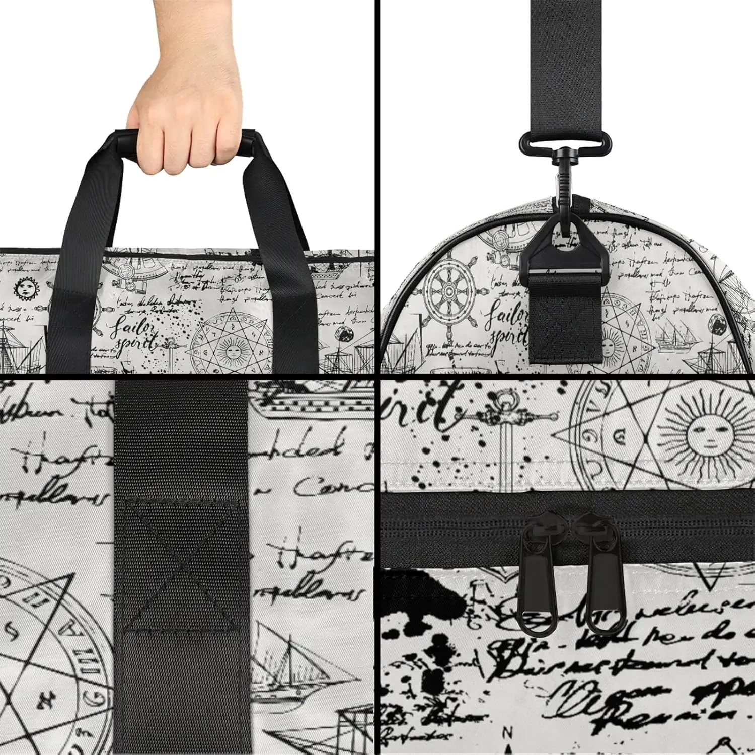 Gym Bag for Women Men Abstract Abstract Ocean Newspaper Travel Duffle Bag with Shoe Compartment Waterproof Sports Tote Bags Large Overnight Weekender Bags for Travel Swimming Gym Yoga Dance