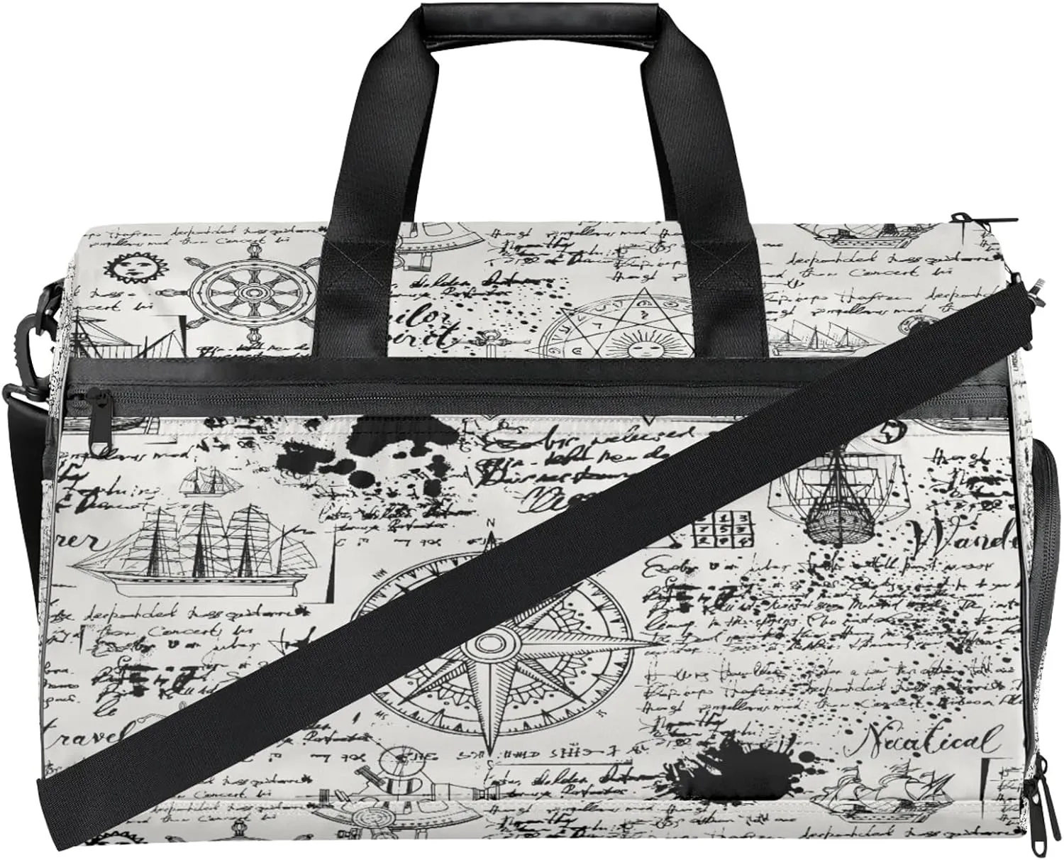 Gym Bag for Women Men Abstract Abstract Ocean Newspaper Travel Duffle Bag with Shoe Compartment Waterproof Sports Tote Bags Large Overnight Weekender Bags for Travel Swimming Gym Yoga Dance
