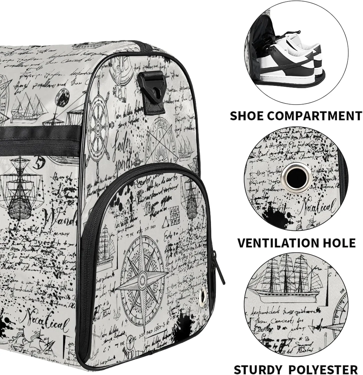 Gym Bag for Women Men Abstract Abstract Ocean Newspaper Travel Duffle Bag with Shoe Compartment Waterproof Sports Tote Bags Large Overnight Weekender Bags for Travel Swimming Gym Yoga Dance