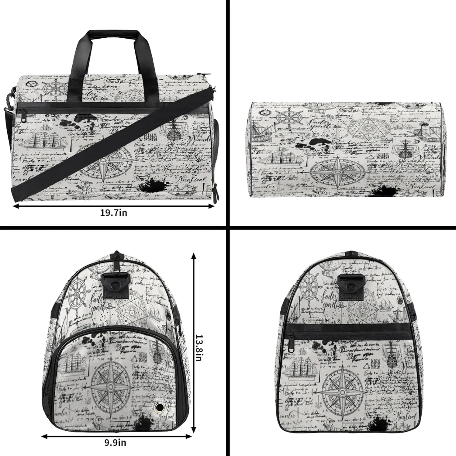 Gym Bag for Women Men Abstract Abstract Ocean Newspaper Travel Duffle Bag with Shoe Compartment Waterproof Sports Tote Bags Large Overnight Weekender Bags for Travel Swimming Gym Yoga Dance