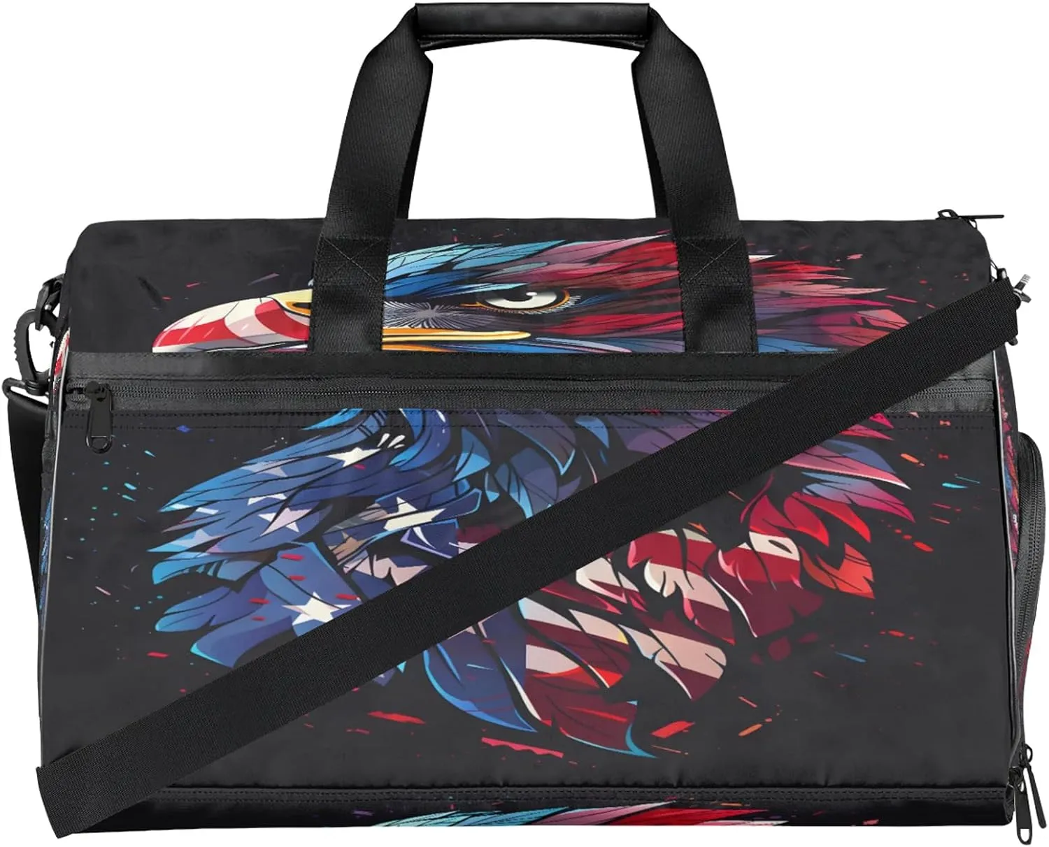 Gym Bag for Women Men Animal Abstract Colorful Eagle Travel Duffle Bag with Shoe Compartment Waterproof Sports Tote Bags Large Overnight Weekender Bags for Travel Swimming Gym Yoga Dance