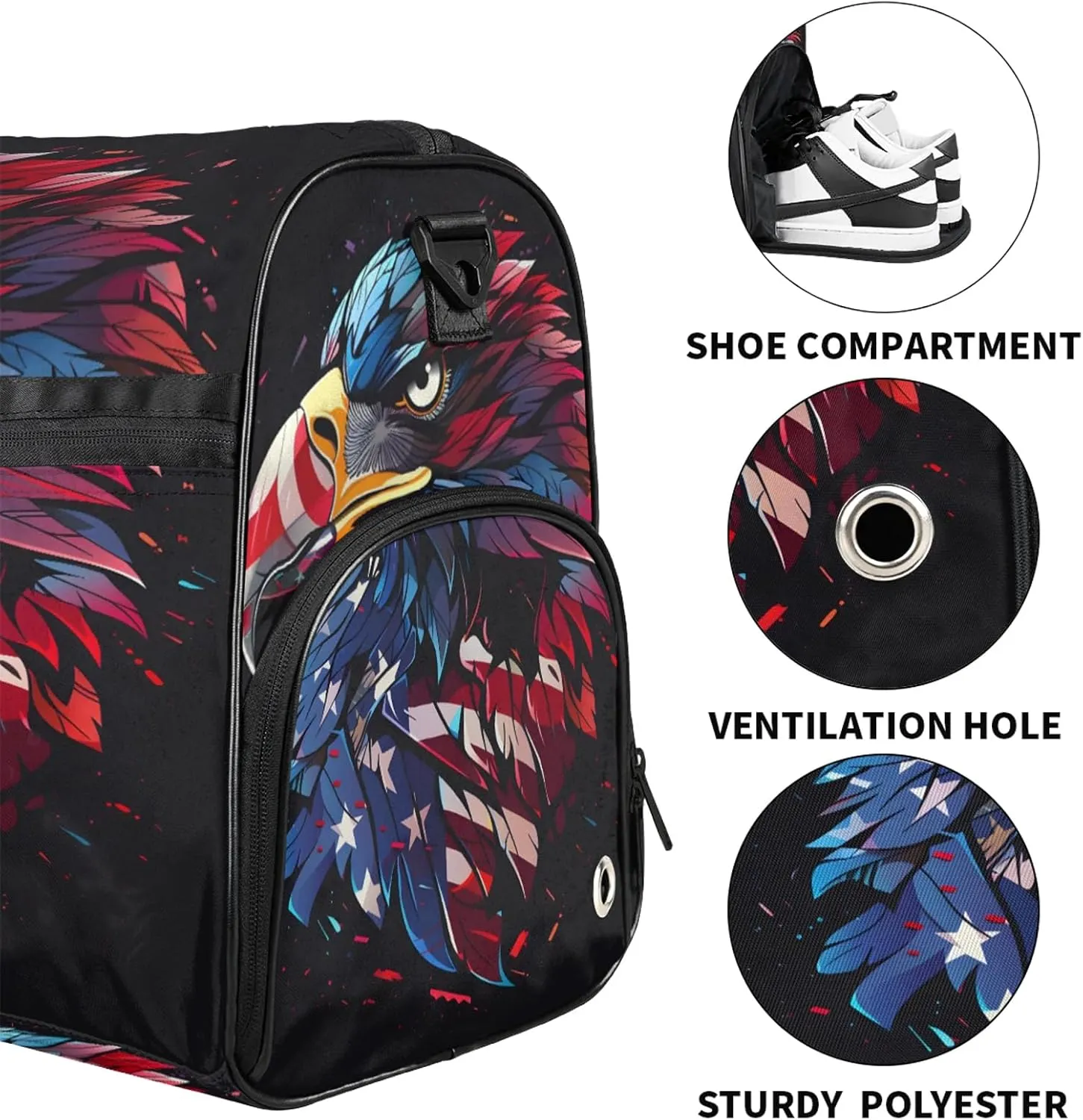 Gym Bag for Women Men Animal Abstract Colorful Eagle Travel Duffle Bag with Shoe Compartment Waterproof Sports Tote Bags Large Overnight Weekender Bags for Travel Swimming Gym Yoga Dance
