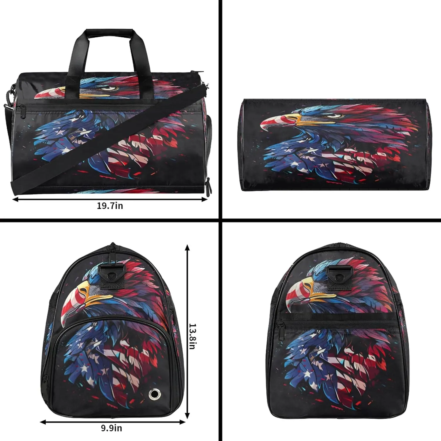Gym Bag for Women Men Animal Abstract Colorful Eagle Travel Duffle Bag with Shoe Compartment Waterproof Sports Tote Bags Large Overnight Weekender Bags for Travel Swimming Gym Yoga Dance