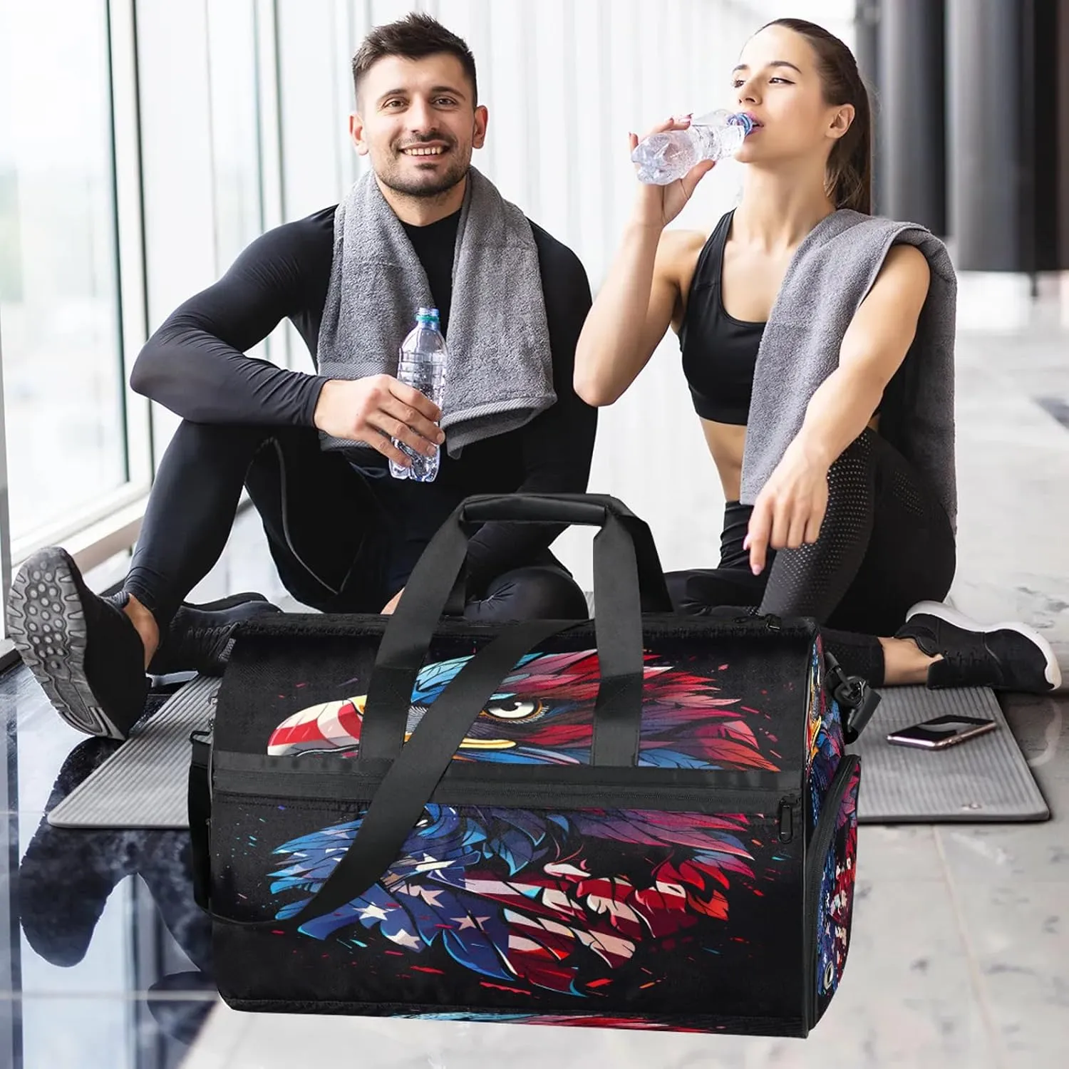 Gym Bag for Women Men Animal Abstract Colorful Eagle Travel Duffle Bag with Shoe Compartment Waterproof Sports Tote Bags Large Overnight Weekender Bags for Travel Swimming Gym Yoga Dance