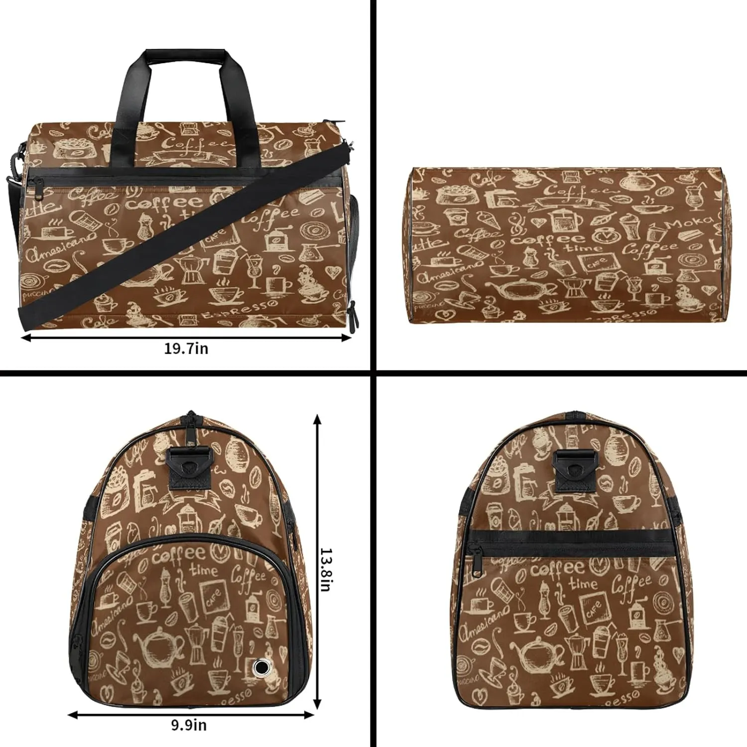 Gym Bag for Women Men Brown Coffee Abstract Travel Duffle Bag with Shoe Compartment Waterproof Sports Tote Bags Large Overnight Weekender Bags for Travel Swimming Gym Yoga Dance