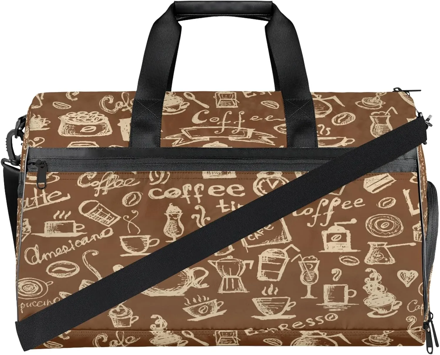 Gym Bag for Women Men Brown Coffee Abstract Travel Duffle Bag with Shoe Compartment Waterproof Sports Tote Bags Large Overnight Weekender Bags for Travel Swimming Gym Yoga Dance