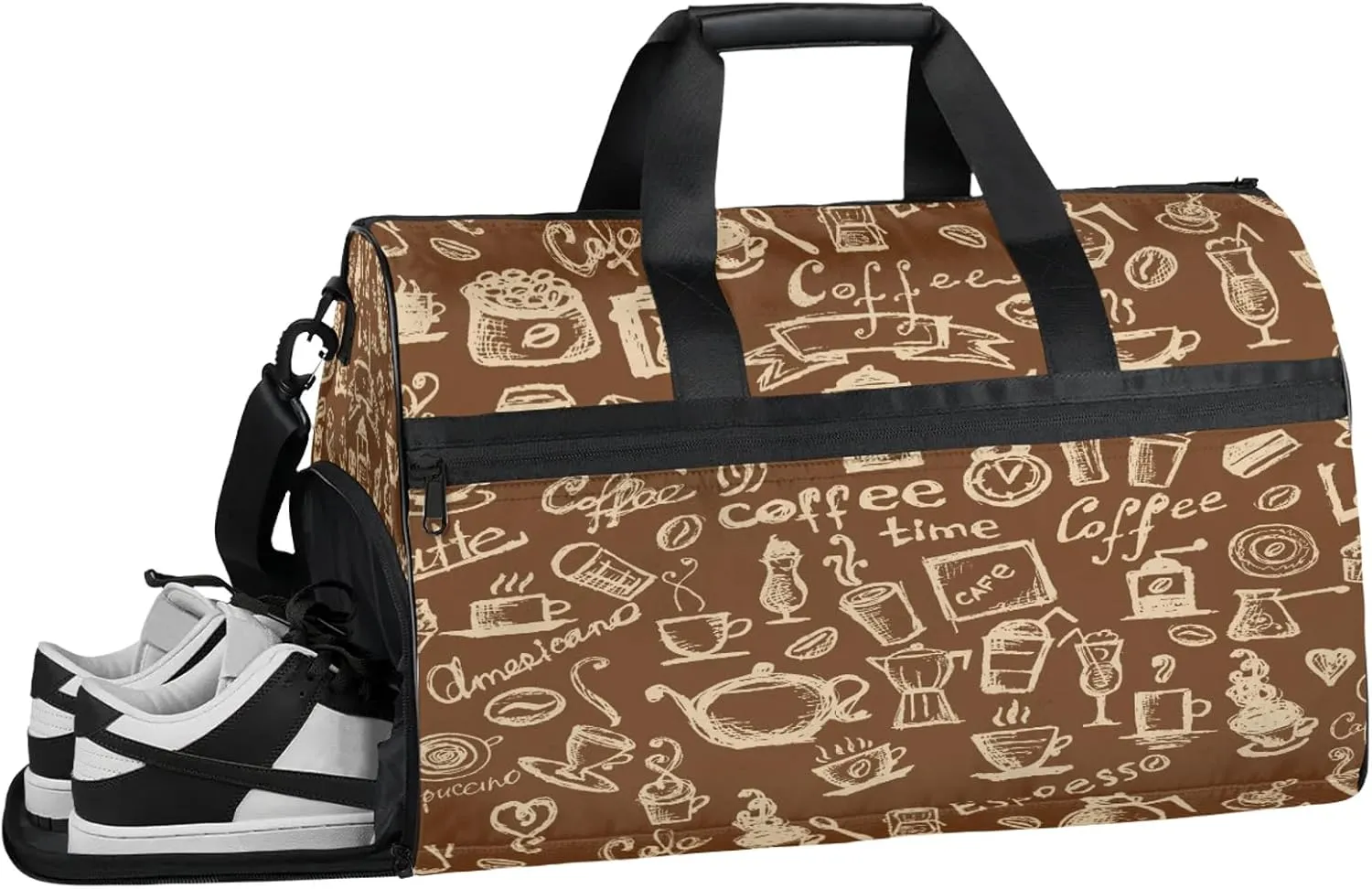 Gym Bag for Women Men Brown Coffee Abstract Travel Duffle Bag with Shoe Compartment Waterproof Sports Tote Bags Large Overnight Weekender Bags for Travel Swimming Gym Yoga Dance