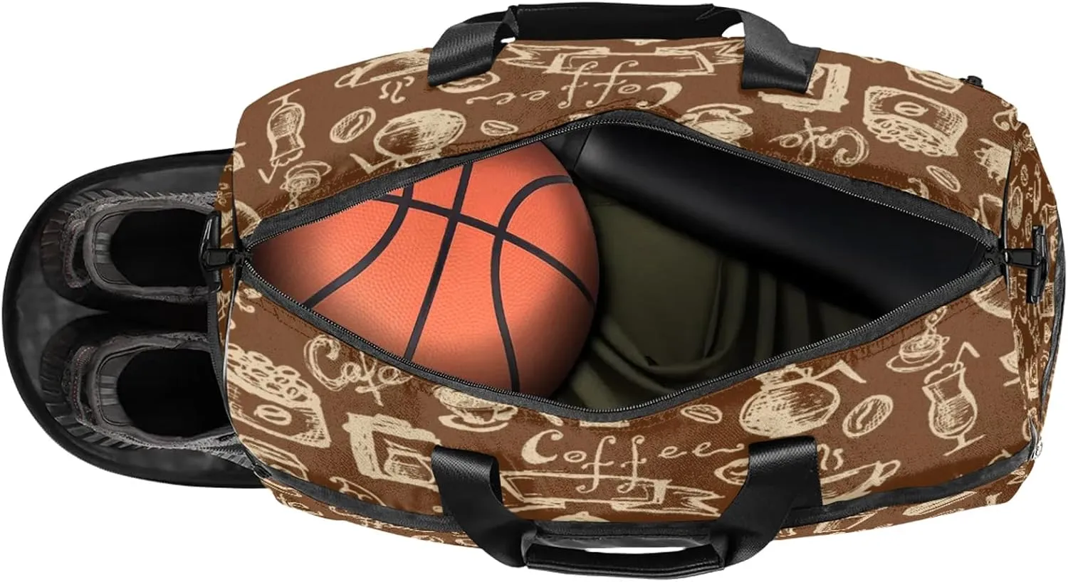 Gym Bag for Women Men Brown Coffee Abstract Travel Duffle Bag with Shoe Compartment Waterproof Sports Tote Bags Large Overnight Weekender Bags for Travel Swimming Gym Yoga Dance