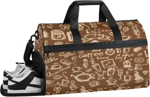 Gym Bag for Women Men Brown Coffee Abstract Travel Duffle Bag with Shoe Compartment Waterproof Sports Tote Bags Large Overnight Weekender Bags for Travel Swimming Gym Yoga Dance
