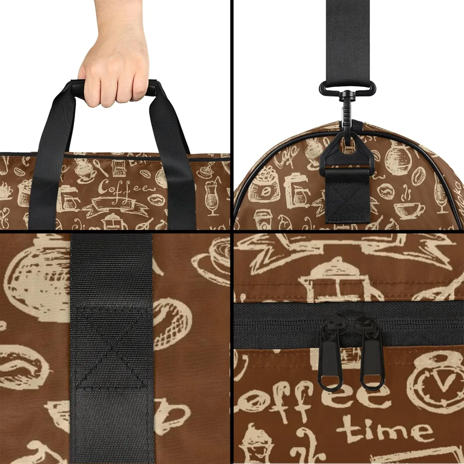 Gym Bag for Women Men Brown Coffee Abstract Travel Duffle Bag with Shoe Compartment Waterproof Sports Tote Bags Large Overnight Weekender Bags for Travel Swimming Gym Yoga Dance