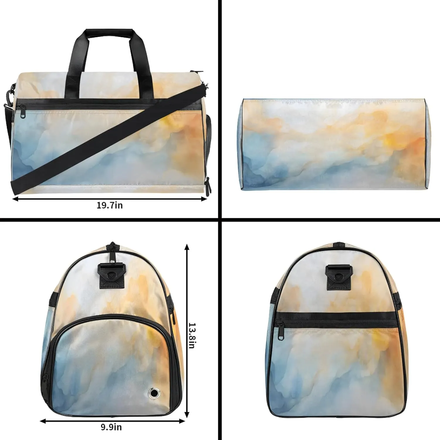 Gym Bag for Women Men Simple Marble Texture White Travel Duffle Bag with Shoe Compartment Waterproof Sports Tote Bags Large Overnight Weekender Bags for Travel Swimming Gym Yoga Dance