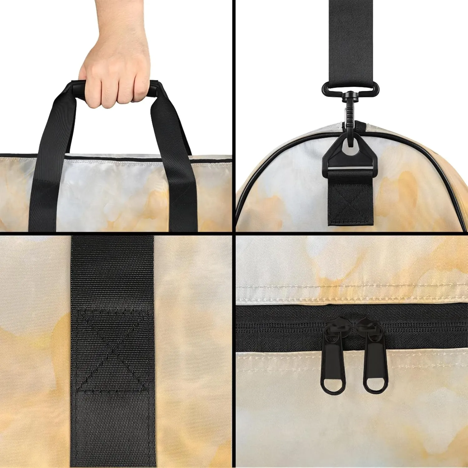 Gym Bag for Women Men Simple Marble Texture White Travel Duffle Bag with Shoe Compartment Waterproof Sports Tote Bags Large Overnight Weekender Bags for Travel Swimming Gym Yoga Dance