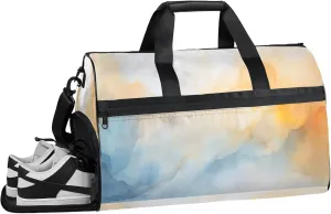 Gym Bag for Women Men Simple Marble Texture White Travel Duffle Bag with Shoe Compartment Waterproof Sports Tote Bags Large Overnight Weekender Bags for Travel Swimming Gym Yoga Dance