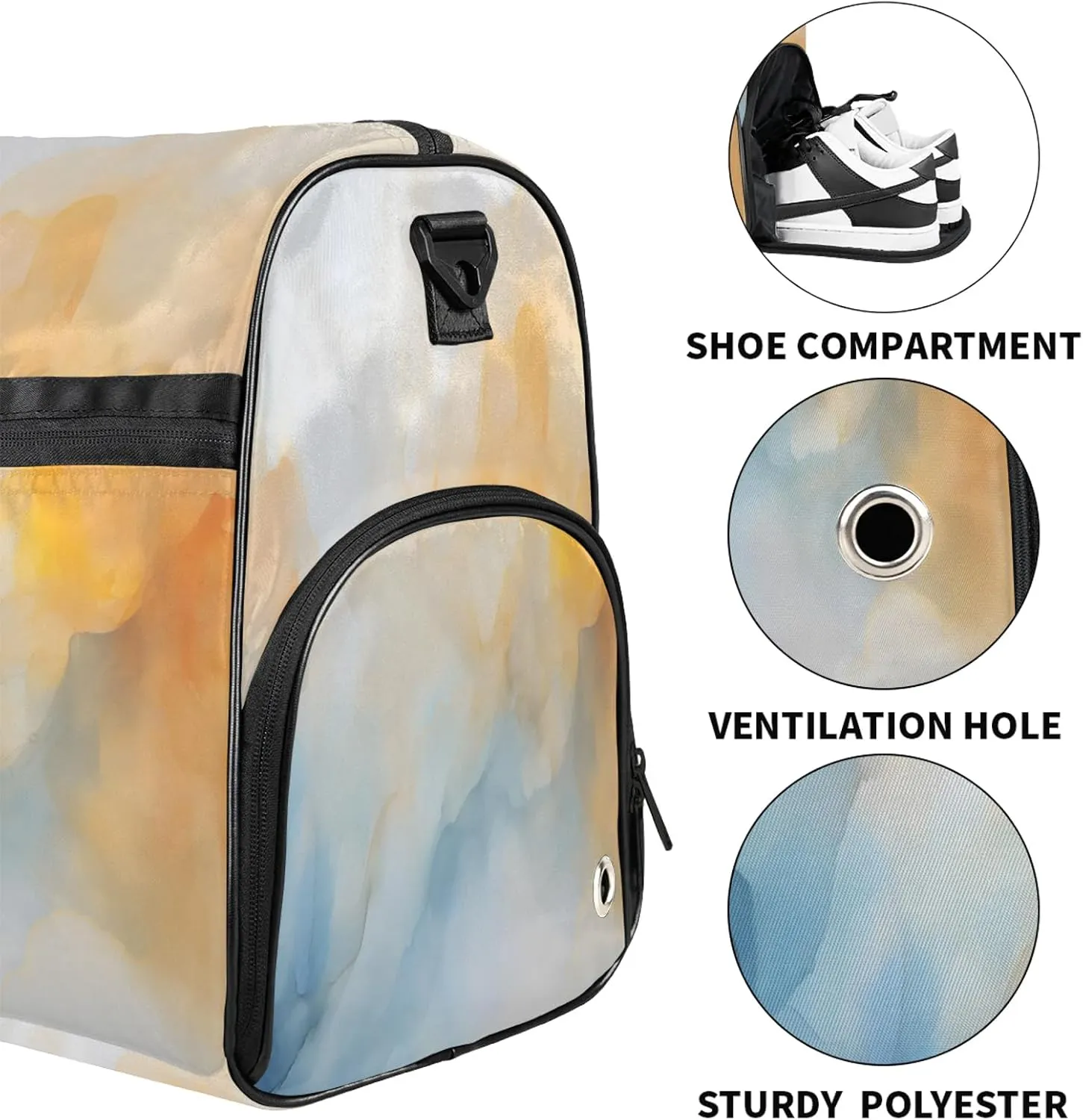 Gym Bag for Women Men Simple Marble Texture White Travel Duffle Bag with Shoe Compartment Waterproof Sports Tote Bags Large Overnight Weekender Bags for Travel Swimming Gym Yoga Dance