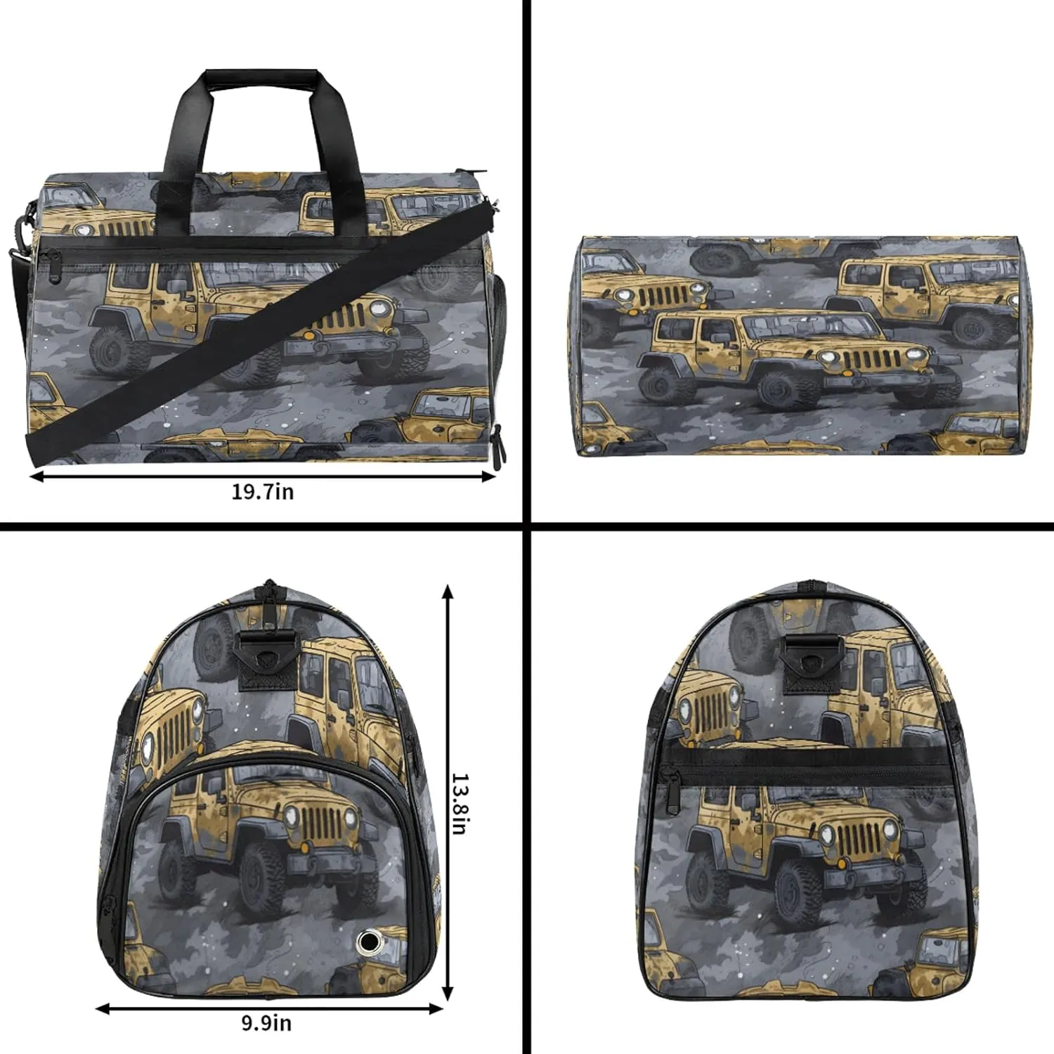 Gym Bag for Women Men Truck Cartoon Car Travel Duffle Bag with Shoe Compartment Waterproof Sports Tote Bags Large Overnight Weekender Bags for Travel Swimming Gym Yoga Dance