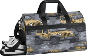 Gym Bag for Women Men Truck Cartoon Car Travel Duffle Bag with Shoe Compartment Waterproof Sports Tote Bags Large Overnight Weekender Bags for Travel Swimming Gym Yoga Dance