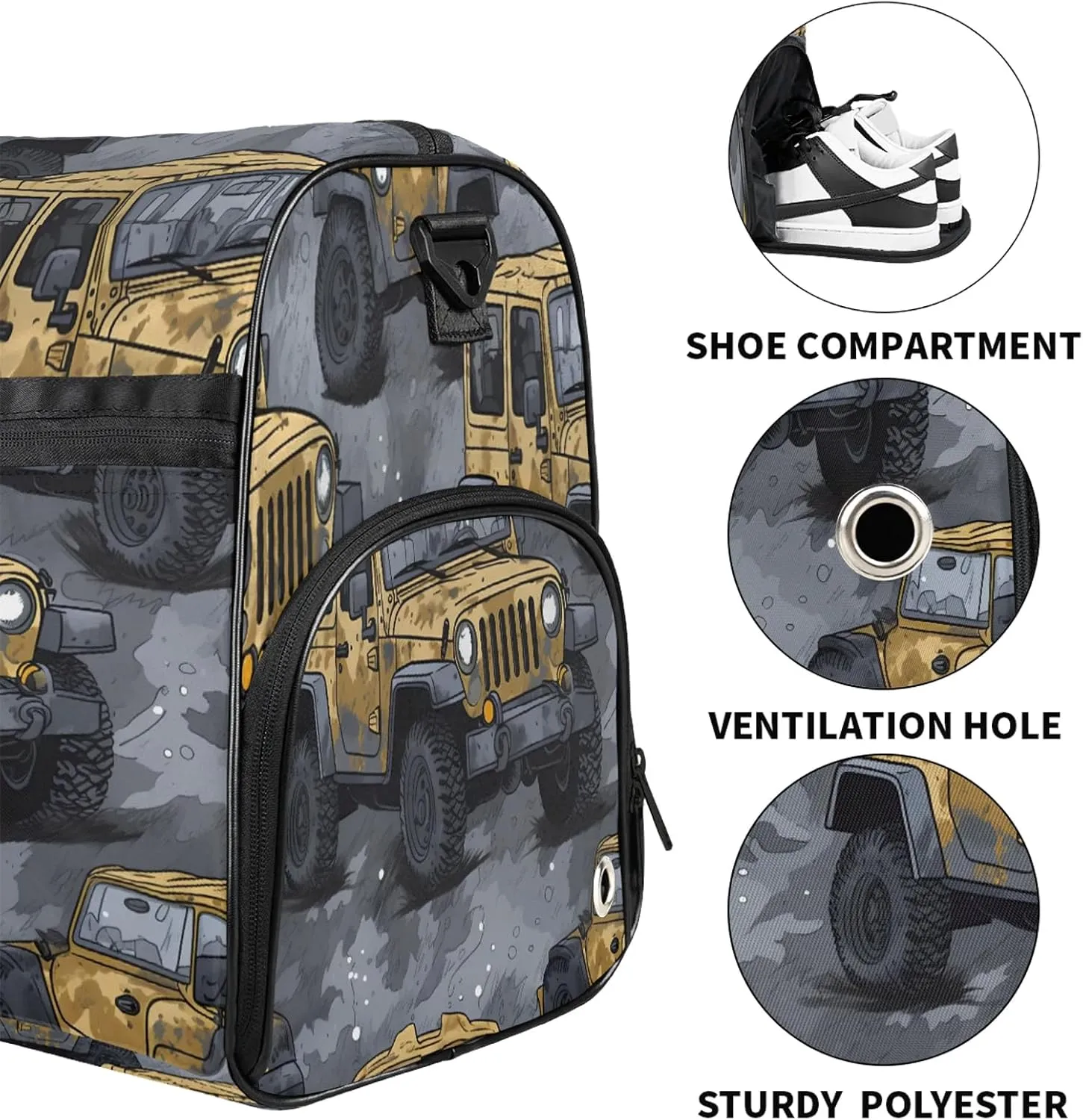 Gym Bag for Women Men Truck Cartoon Car Travel Duffle Bag with Shoe Compartment Waterproof Sports Tote Bags Large Overnight Weekender Bags for Travel Swimming Gym Yoga Dance