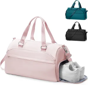 Gym Bag for Women Men with Shoe Compartment,Waterproof Sports Duffle Bag for Travel Weekender Overnight Carry on Bag Gym Tote Bags Workout Bag for Swimming Yoga Hospital Holdalls Pink
