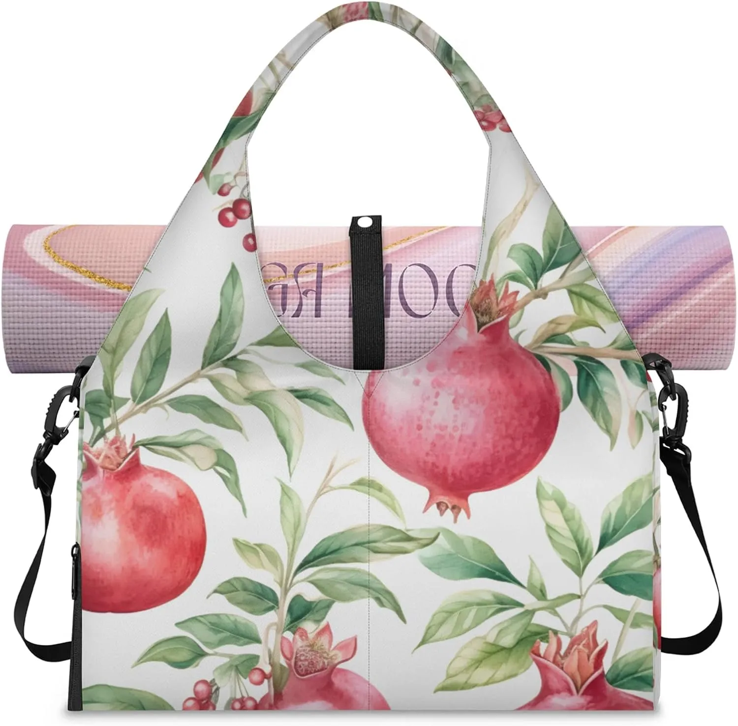 Gym Bag for Women Pomegranate Branch Duffel Bag with Shoe Compartment and Yoga Mat Holder Portable Weekender Bags Travel Tote Bags