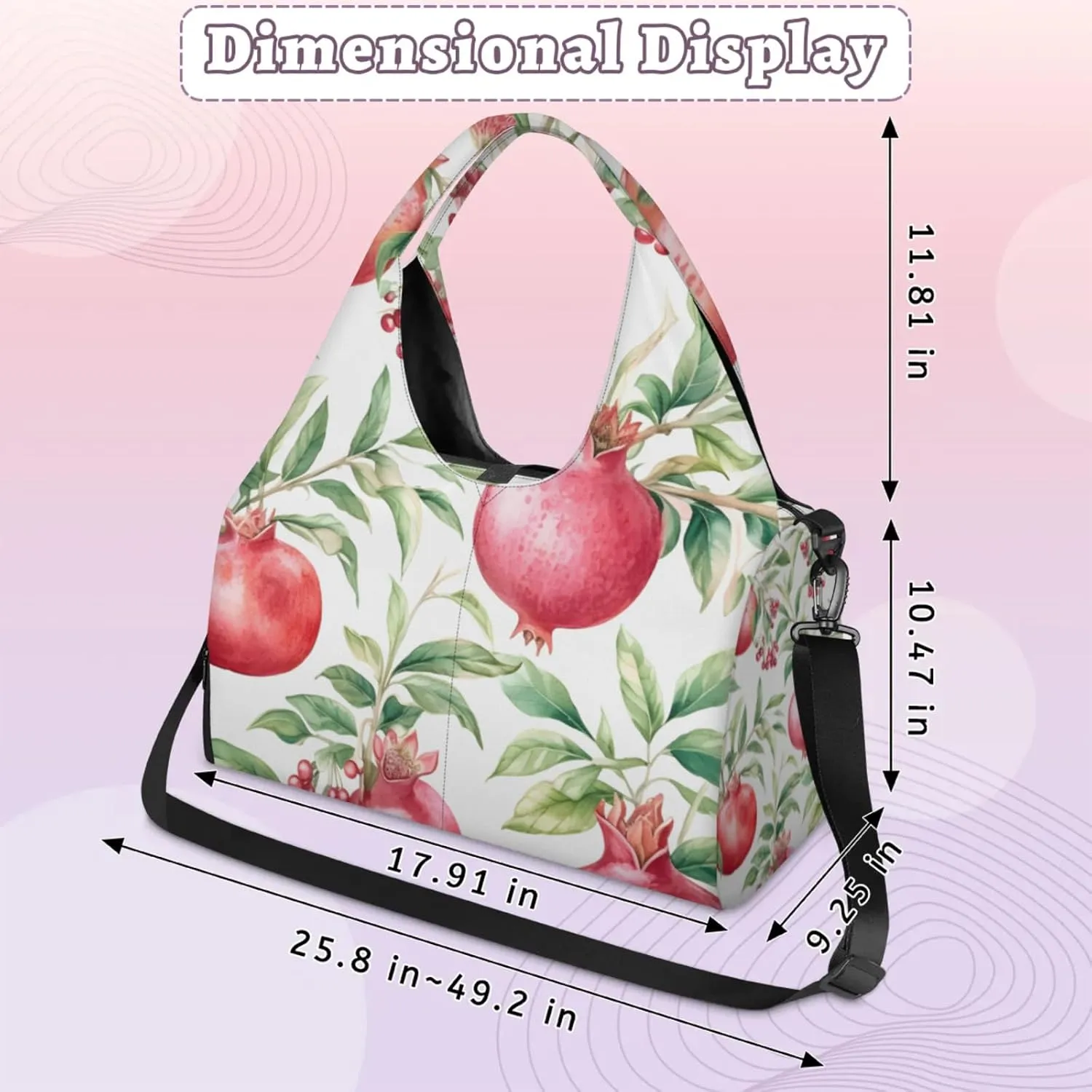 Gym Bag for Women Pomegranate Branch Duffel Bag with Shoe Compartment and Yoga Mat Holder Portable Weekender Bags Travel Tote Bags
