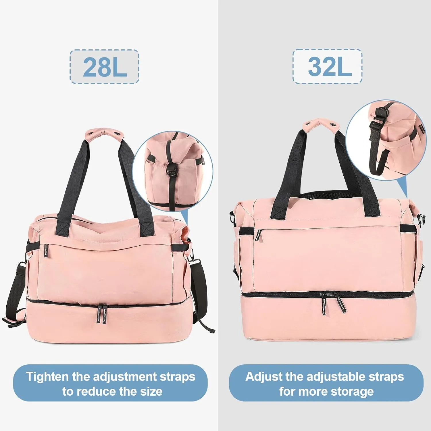 Gym Bag for Women With Shoes Compartment, Weekender Travel Duffel Bag, Personal Item With Wet Pocket & USB Charging Port, Carry On for Travel, Gym, Weekend (Pink)