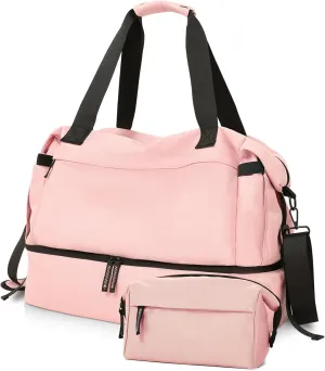 Gym Bag for Women With Shoes Compartment, Weekender Travel Duffel Bag, Personal Item With Wet Pocket & USB Charging Port, Carry On for Travel, Gym, Weekend (Pink)