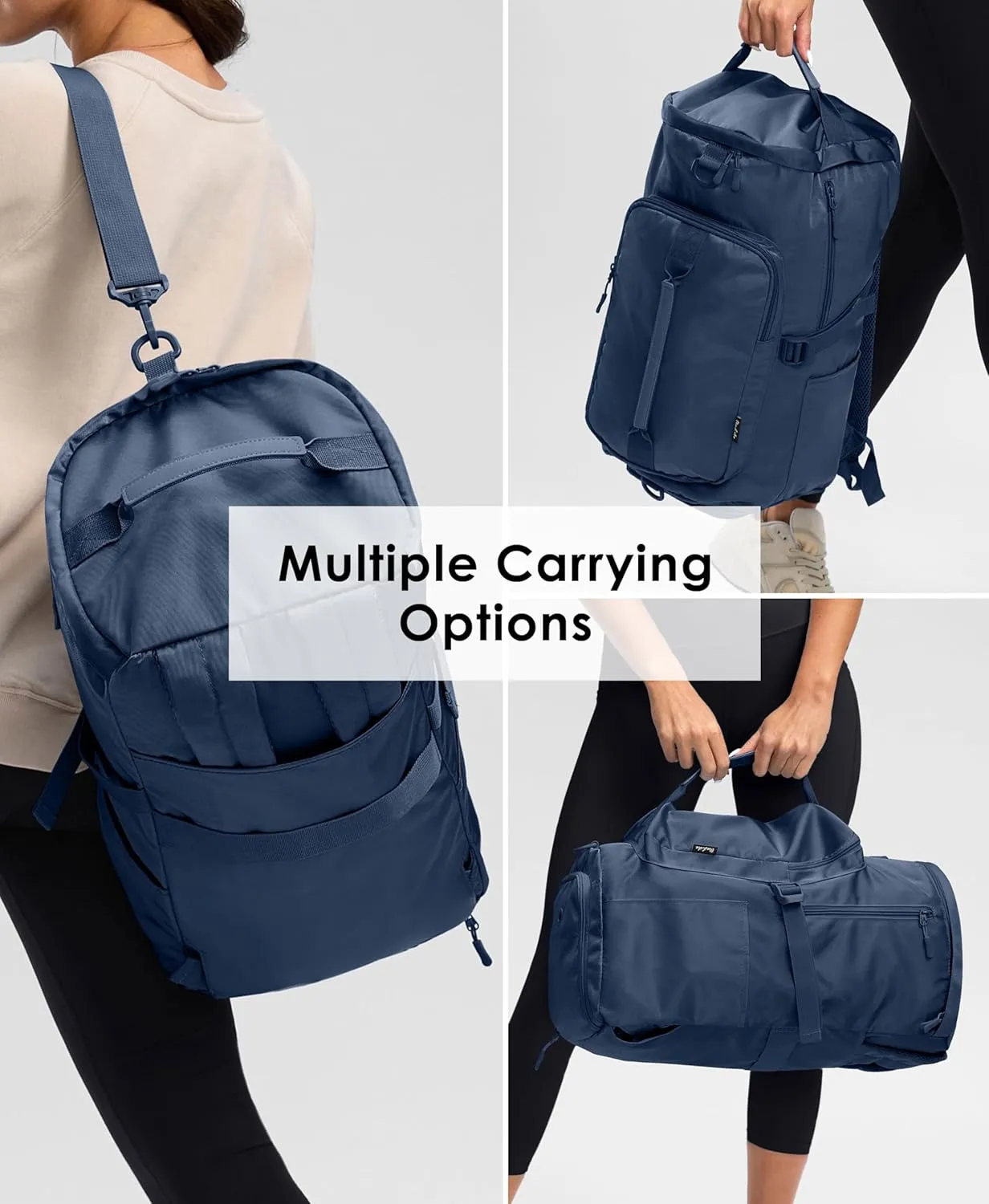 Gym Bag for Women Workout Gym Backpack with Shoe Compartment Sports Duffel Bag Multiple Pockets 30L (Navy)