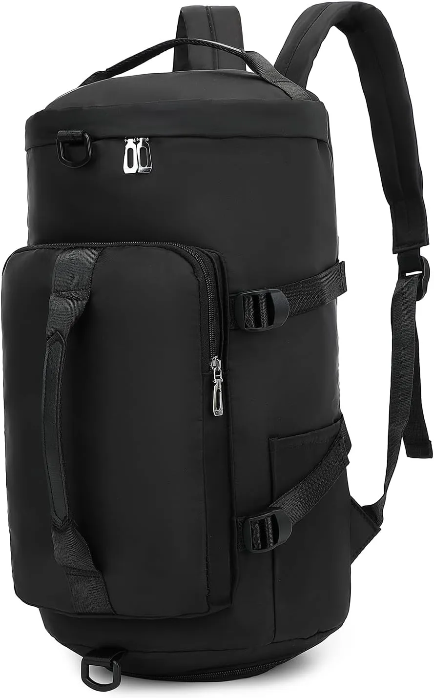 Gym Bag for Women,Waterproof Duffel Backpack Sports Duffle Bag with Shoes Compartment,Carry On Rucksack Daypack for Travel Yoga Camping (Black)