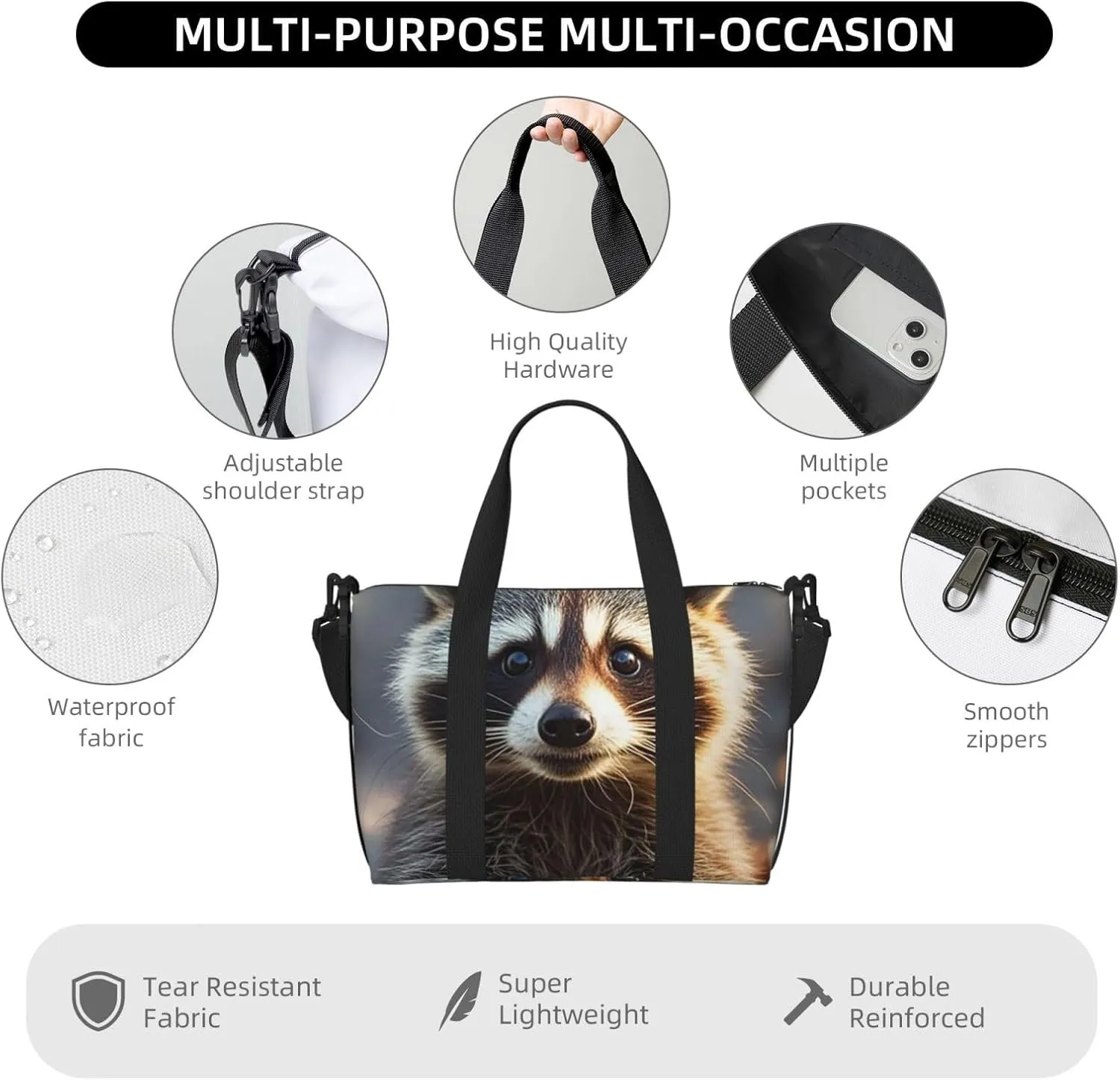 Gym Bag Funny raccoon3 Duffel Bag for Men Women Travel Overnight Bag with Shoe Compartment Workout Bags